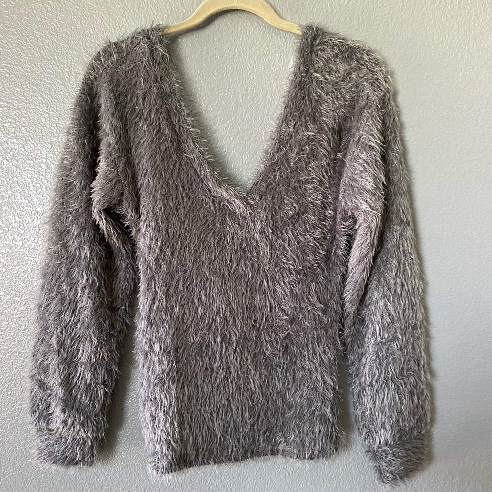 Lush Womens Sweater Gray Size Small S Pullover Draped Crossover V-neck